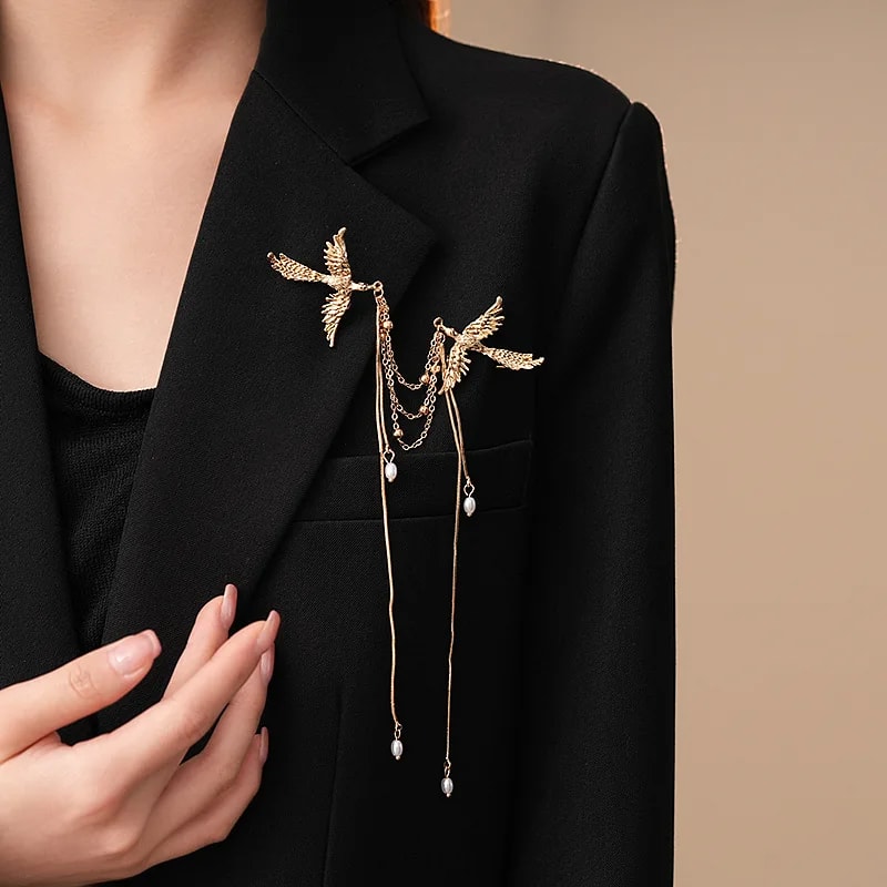 Elegant Fire Phoenix Brooch For Women Men Long Fringe Animal Corsage Pin 0