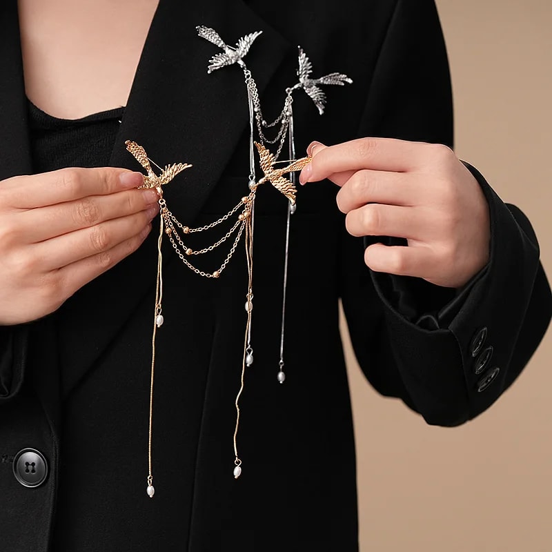Elegant Fire Phoenix Brooch For Women Men Long Fringe Animal Corsage Pin 4