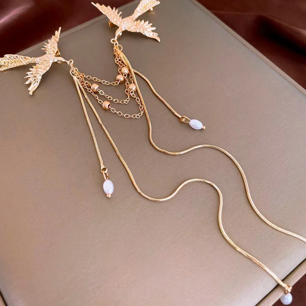 Elegant Fire Phoenix Brooch For Women Men Long Fringe Animal Corsage Pin 5