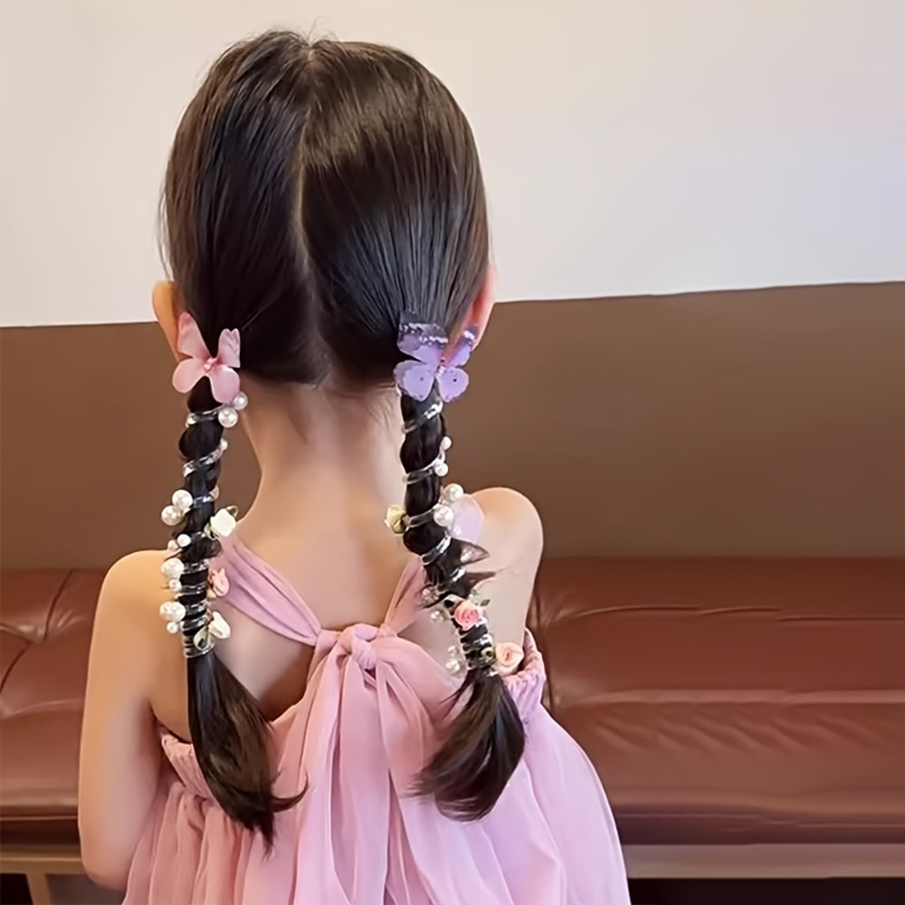 Girls Braided Hair Tie with Butterfly Rose Accent Soft Childrens Hair Accessory
