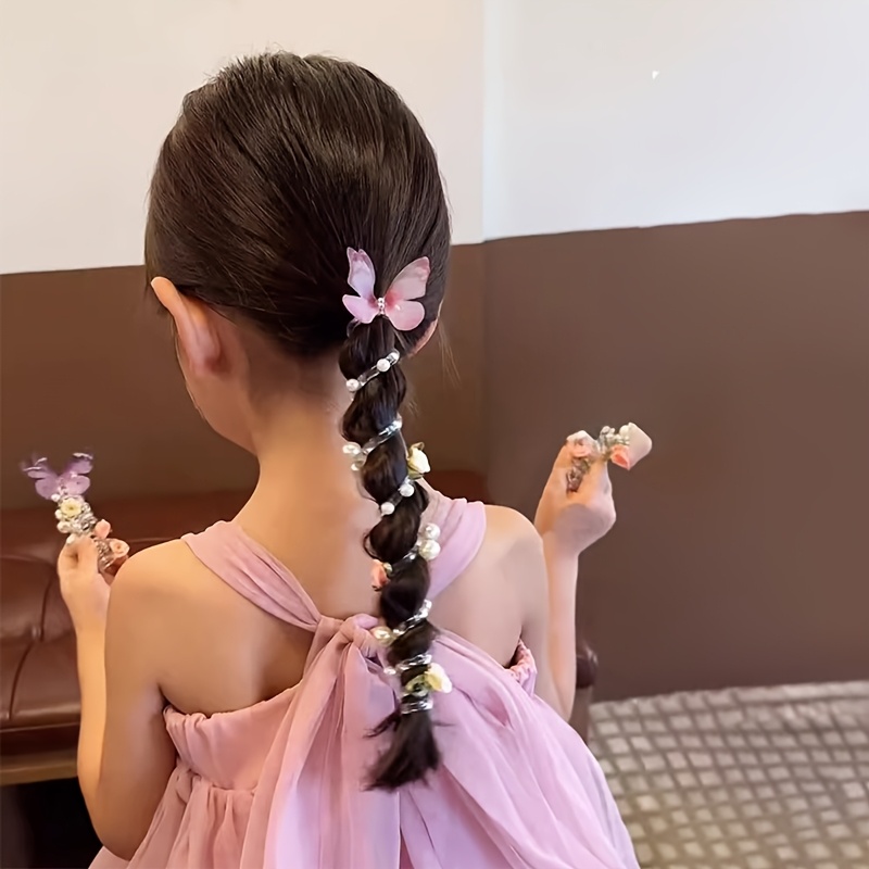 Girls Braided Hair Tie with Butterfly Rose Accent Soft Childrens Hair Accessory