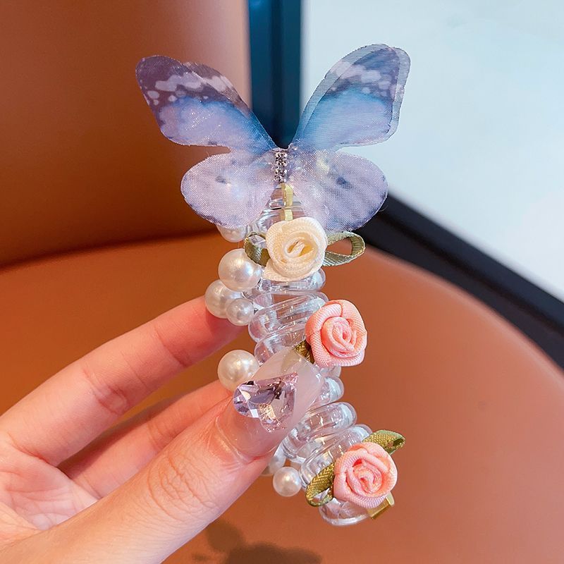 Girls Braided Hair Tie with Butterfly Rose Accent Soft Childrens Hair Accessory