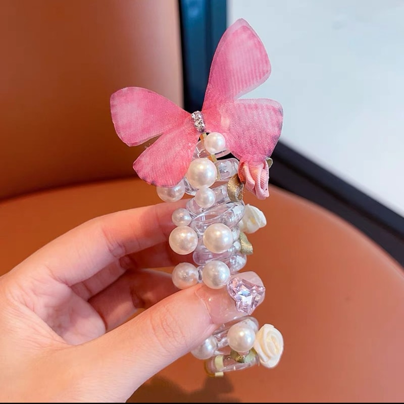 Girls Braided Hair Tie with Butterfly Rose Accent Soft Childrens Hair Accessory