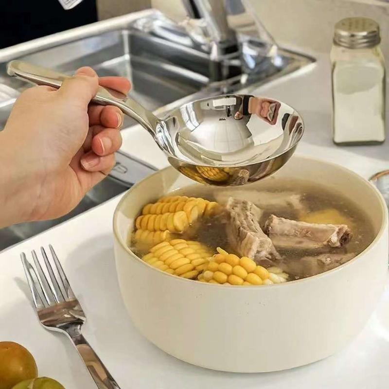 Stainless Steel Soup Ladle Deep Ramen Spoon Short Handle Durable Kitchen Serving Spoon 2