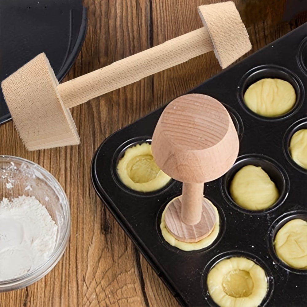 Premium DualEnd Wooden Egg Tart Pastry Mold Rolling Pin Set 0