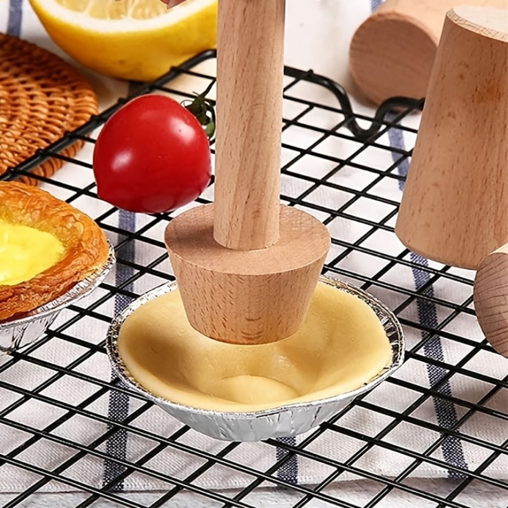 Premium DualEnd Wooden Egg Tart Pastry Mold Rolling Pin Set 1