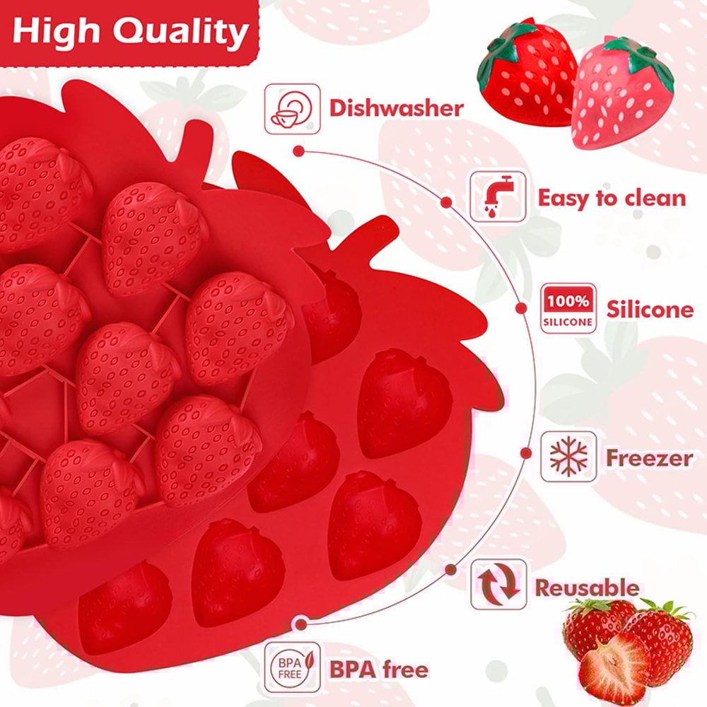 Strawberry Silicone Mold Cute Fruit Ice Cube Tray for Chocolate Candy Baking and Crafts