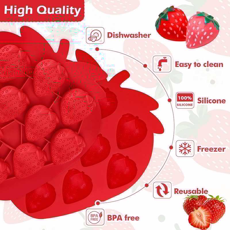 Strawberry Silicone Mold Cute Fruit Ice Cube Tray for Chocolate Candy Baking and Crafts