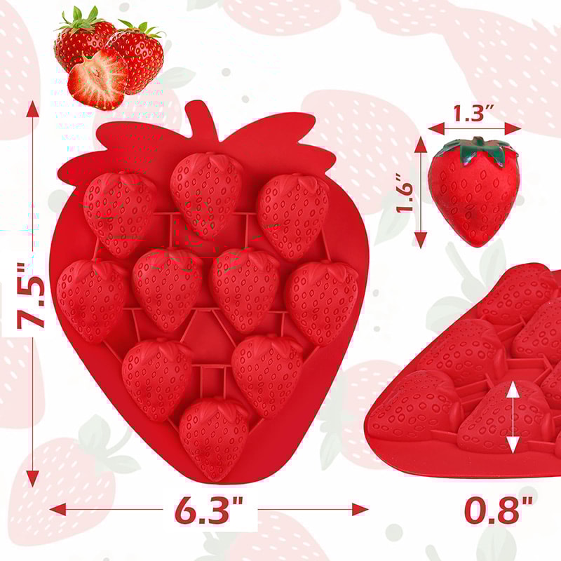 Strawberry Silicone Mold Cute Fruit Ice Cube Tray for Chocolate Candy Baking and Crafts