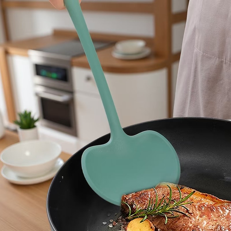 Heat-Resistant Silicone Spatula with Long Handle Non-Stick Stir Fry Turner