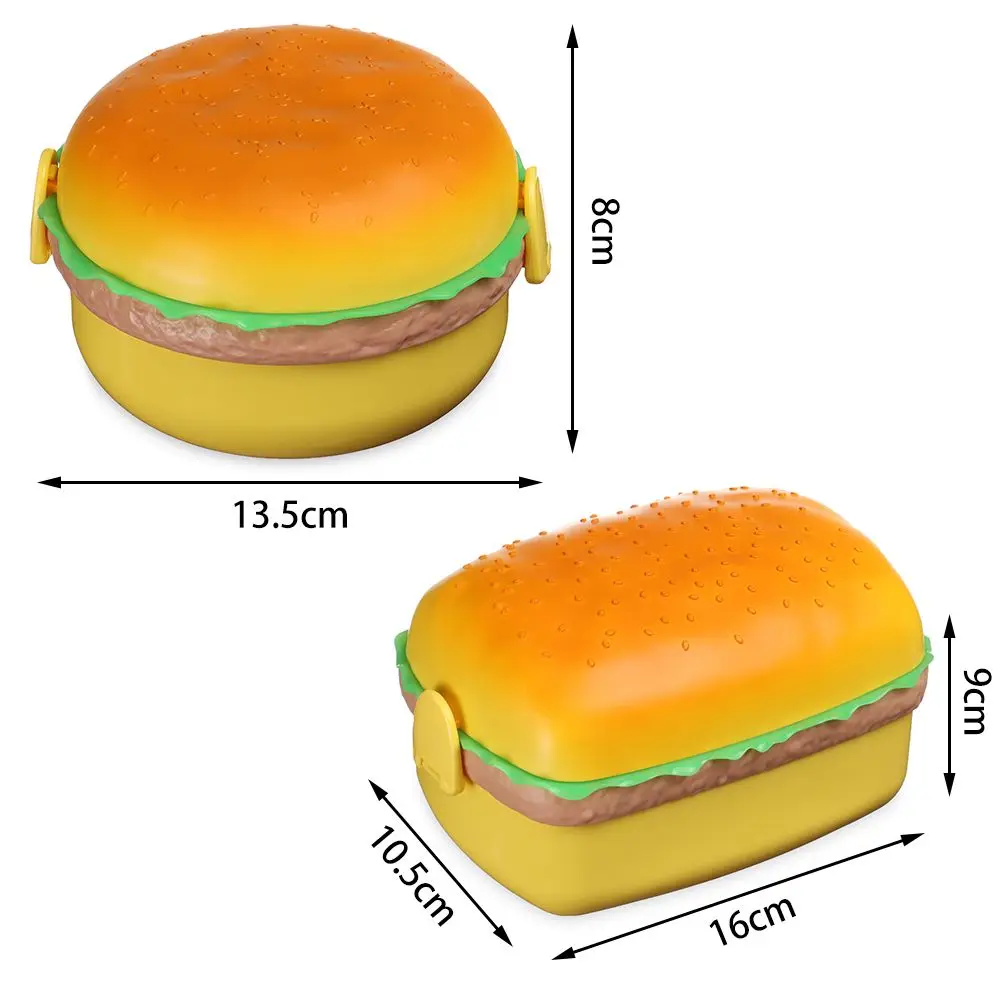 Double Tier Kids Bento Box Hamburger Lunch Container With Fork Microwave Safe Cute Food Box 5