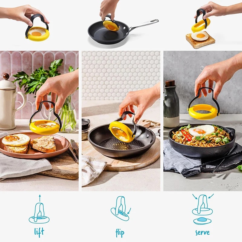 Non-Stick Silicone Egg Ring with Insulated Handle for Perfect Breakfasts