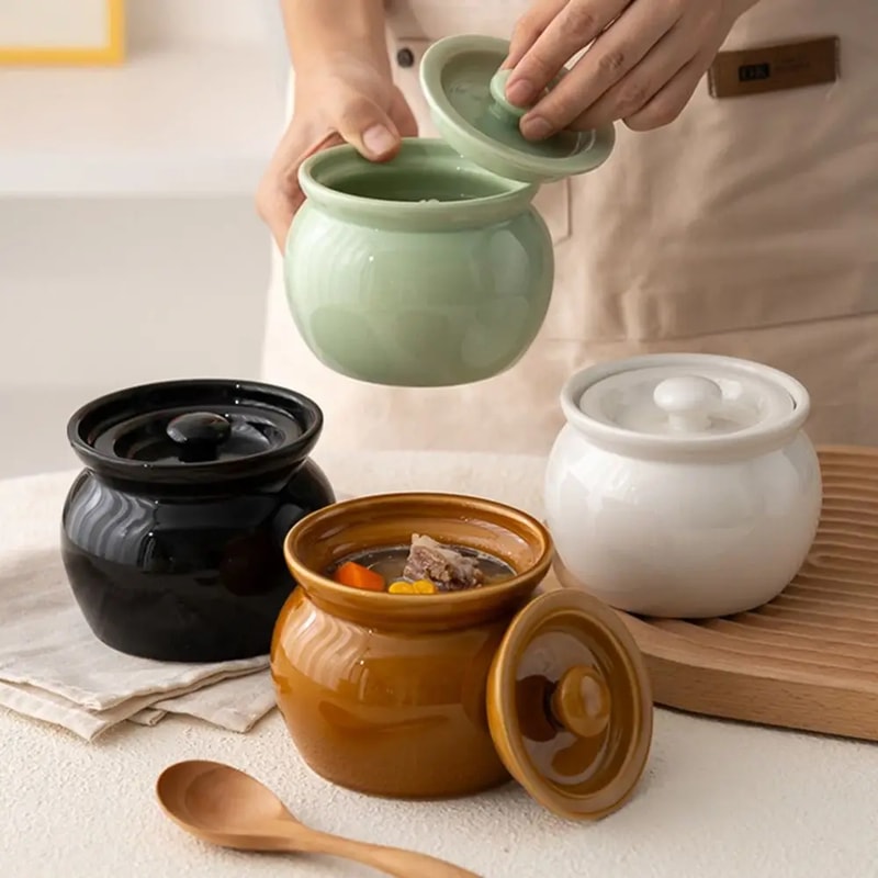Ceramic Single Serve Stew Pot Small Ceramic Soup Pot For One Person Food Grade Non Stick Cooking 0