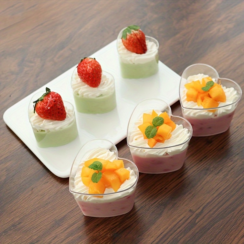 Elegant Heart Shaped Dessert Cups With Lids Clear Disposable Mousse Cups Set For Parties DIY Cateri 2