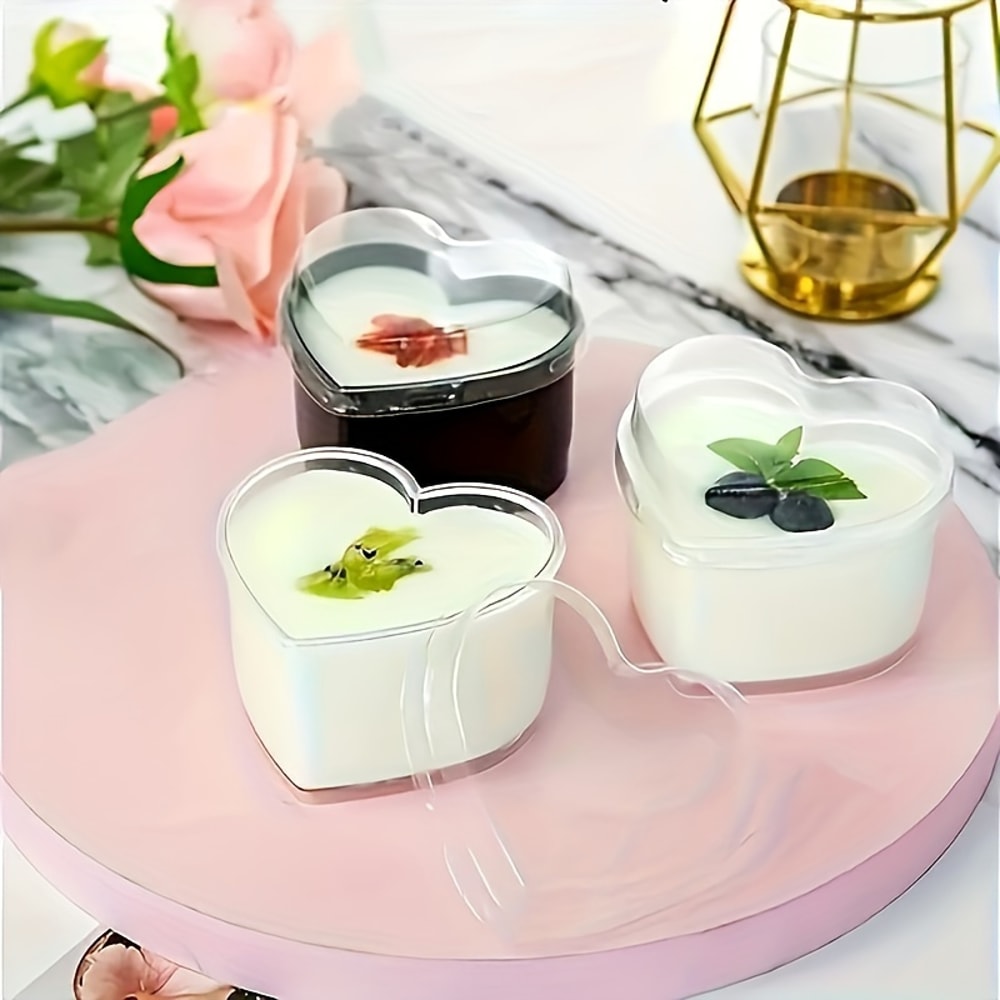Elegant Heart Shaped Dessert Cups With Lids Clear Disposable Mousse Cups Set For Parties DIY Cateri 4