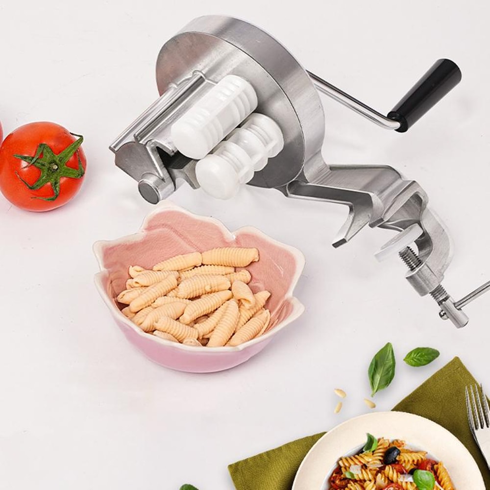 Manual Pasta Maker Machine with Hand Crank Cavatelli and Macaroni Tool for Fresh Homemade Pasta