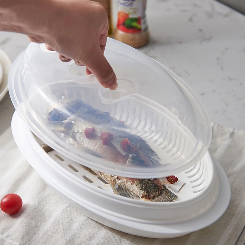 Multifunction Microwave Fish Steamer Tray with Lid for Healthy Fast Cooking