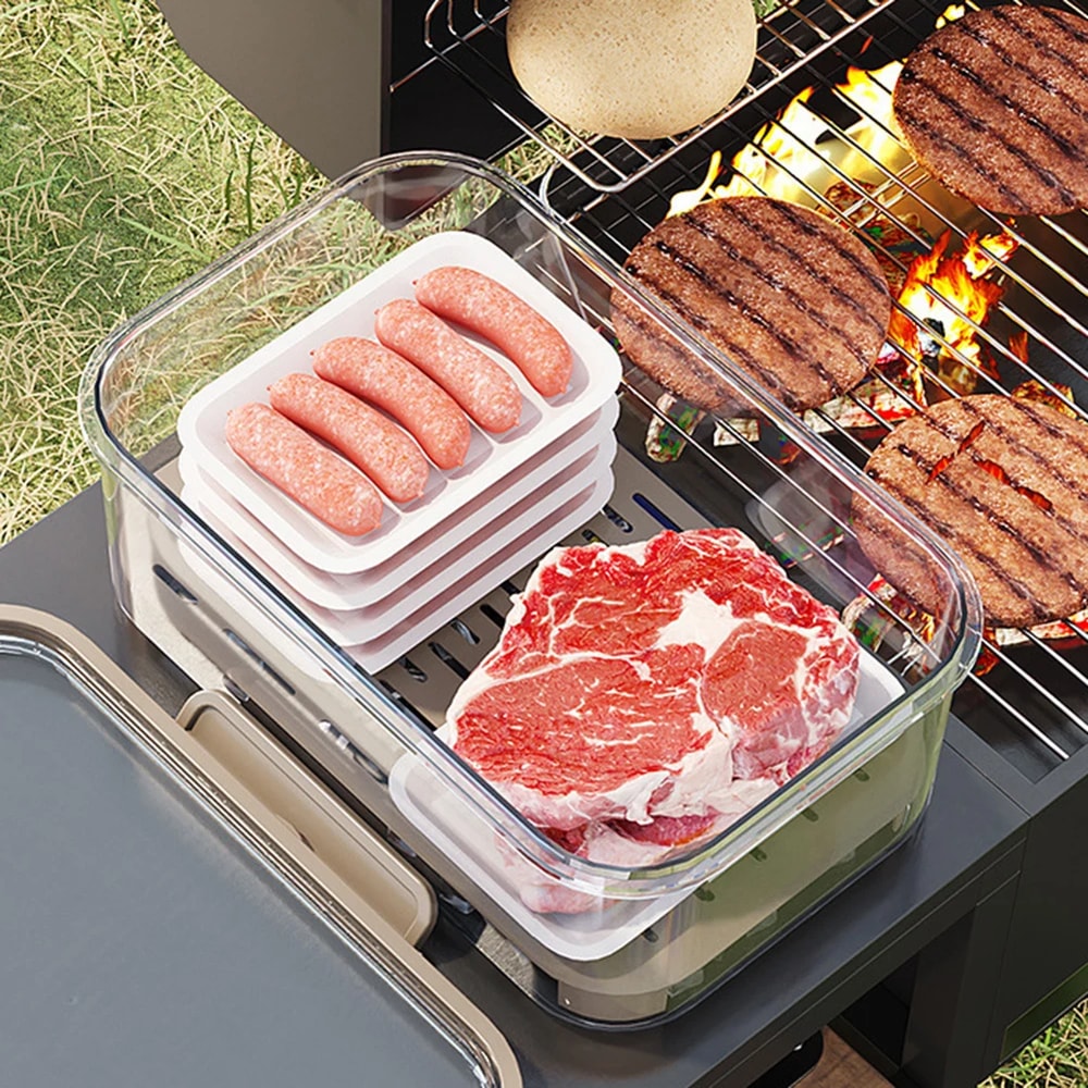 Large Capacity Airtight Food Storage Container with Drain Tray Portable Camping Food Box