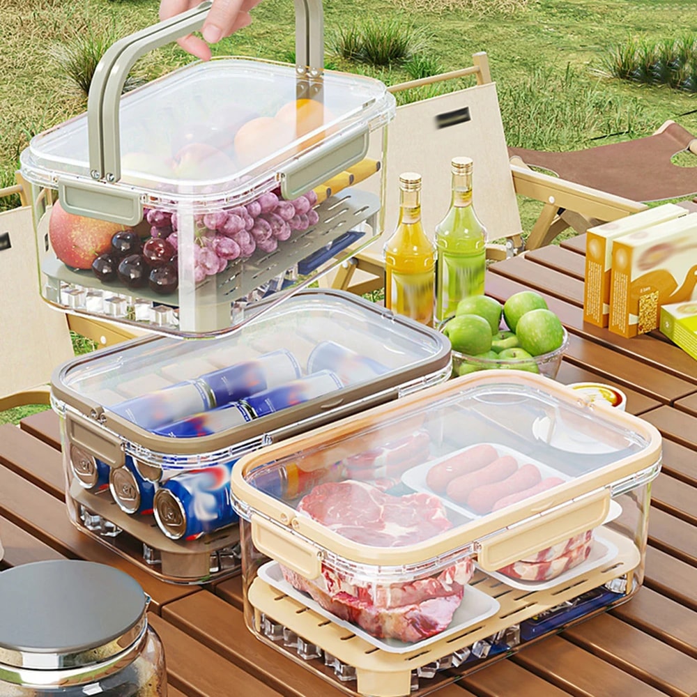 Large Capacity Airtight Food Storage Container with Drain Tray Portable Camping Food Box