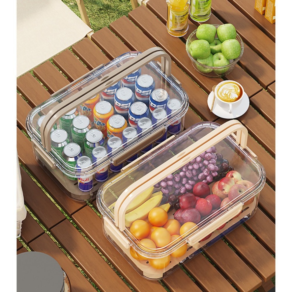 Large Capacity Airtight Food Storage Container with Drain Tray Portable Camping Food Box