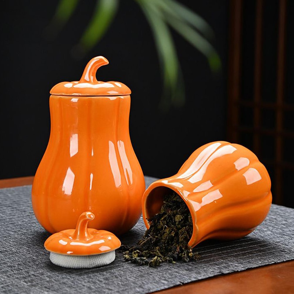 Ceramic Pumpkin Jar Airtight Storage Canister for Fall Kitchen Decor