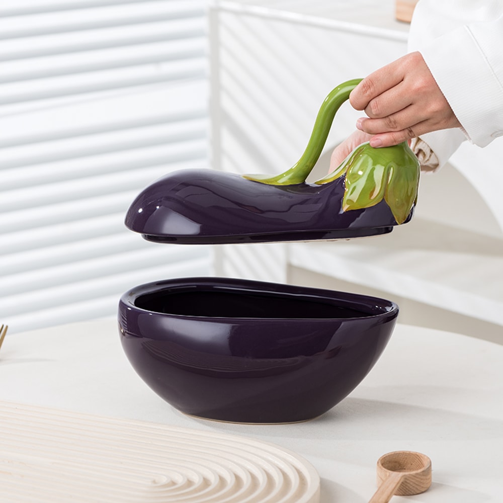 Premium Purple Ceramic Bowl with Lid Versatile Salad, Soup Noodle Serveware