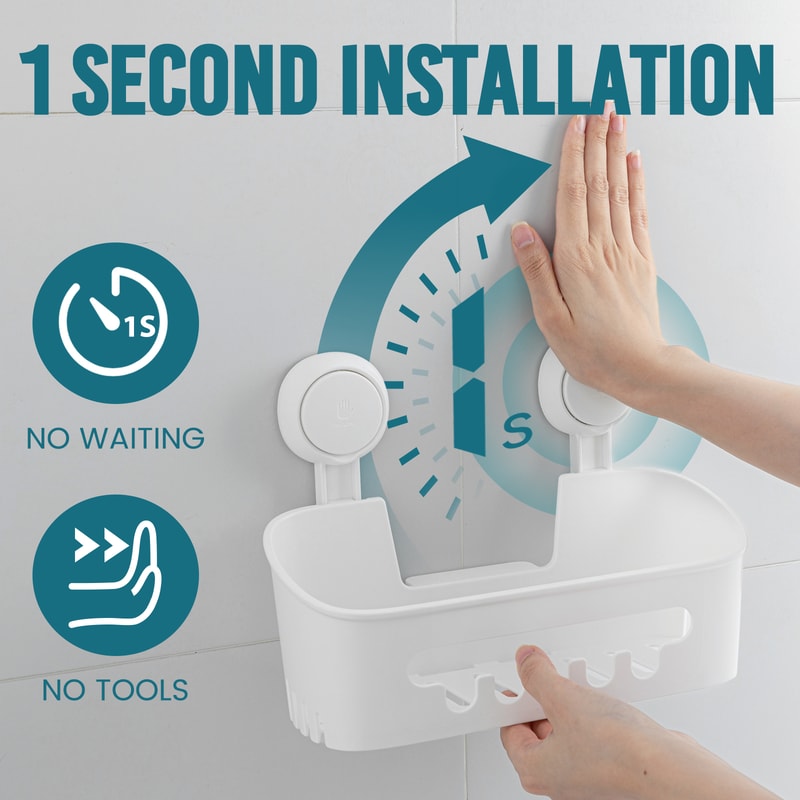 NoDrill Corner Shower Shelf With Suction Cup Storage For Shampoo Makeup Organizer 1