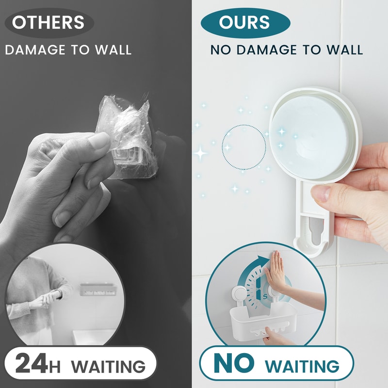 NoDrill Corner Shower Shelf With Suction Cup Storage For Shampoo Makeup Organizer 3