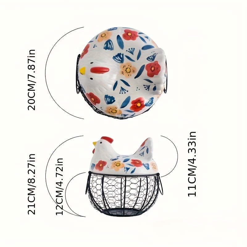 Rustic Hen-Shaped Ceramic Egg Holder with Lid Farmhouse Kitchen Organizer