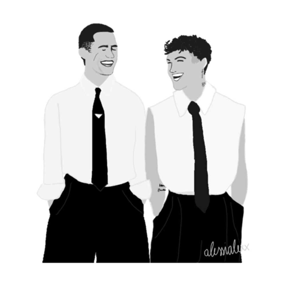 Blanco and Mahmood Sanremo Brividi Eurovision 2022 winner Italy black and white drawing.png