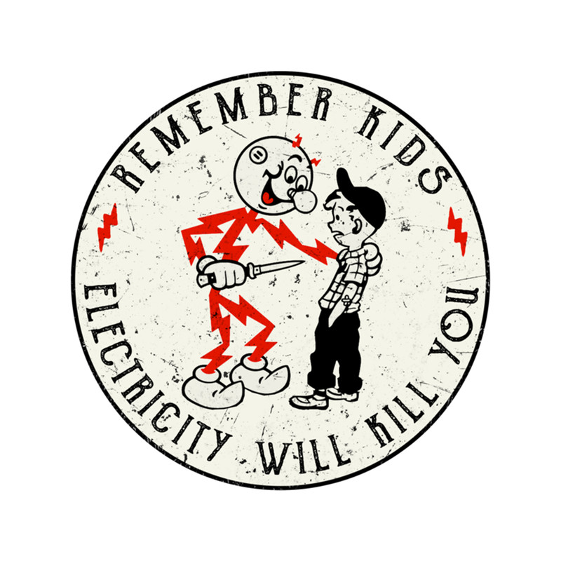 Reddy Kilowatt, remember kids electricity will kill you sign .png