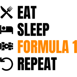 eat sleep formula 1 repeat orange on white