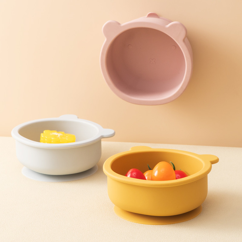 Training Baby Stuff Cartoon Cute Bear, Silicone Baby Tableware, Shape Bowl Toddler Tableware, Suction Dinner Set Eating