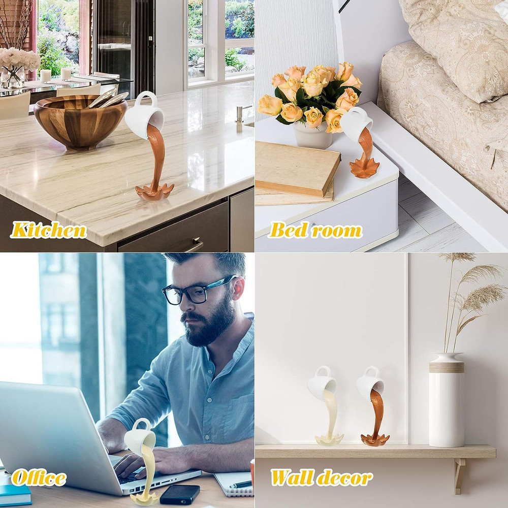 Spilling Magic Pouring Splash, Floating Spilling Coffee Cup, Kitchen Sculpture Decoration, Creative Desktop Home Decor