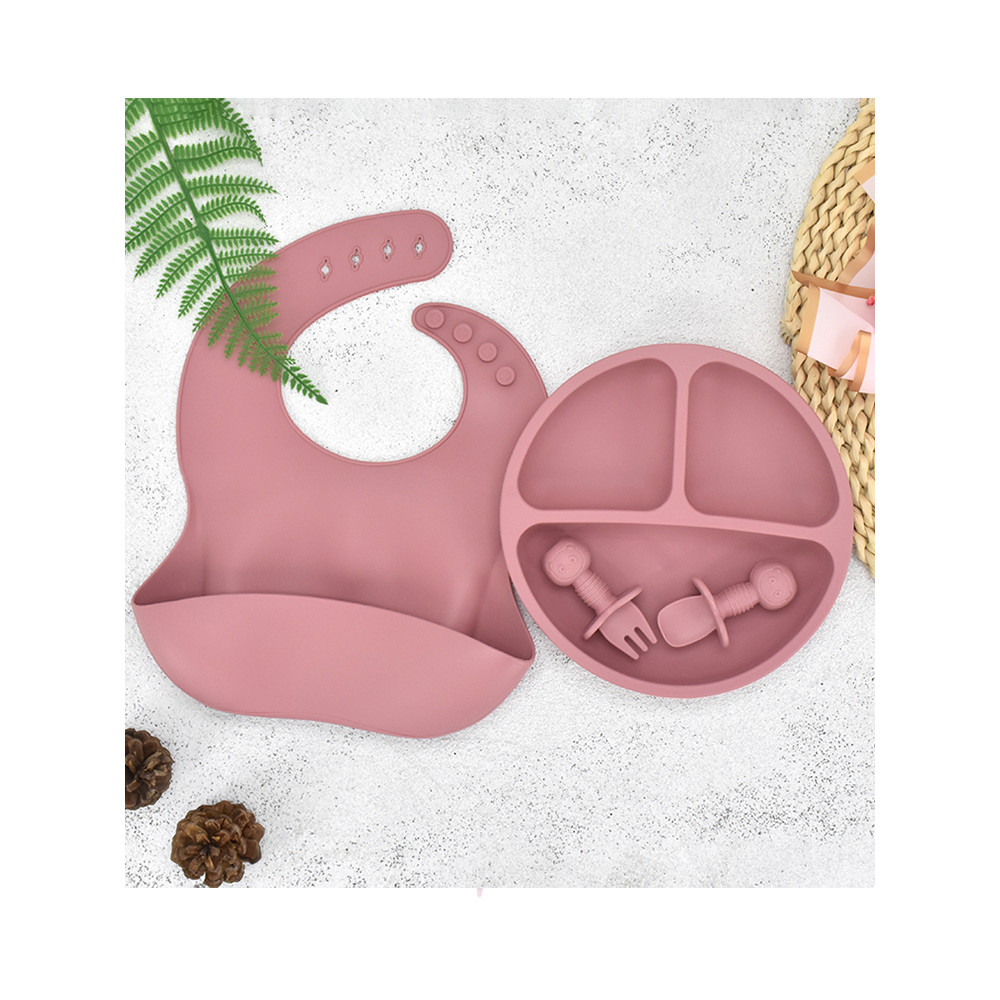 Retro Kids Plate Smile Face Baby Tableware Set Baby Safe Silicone Dining Plate Solid Cute Cartoon C 2