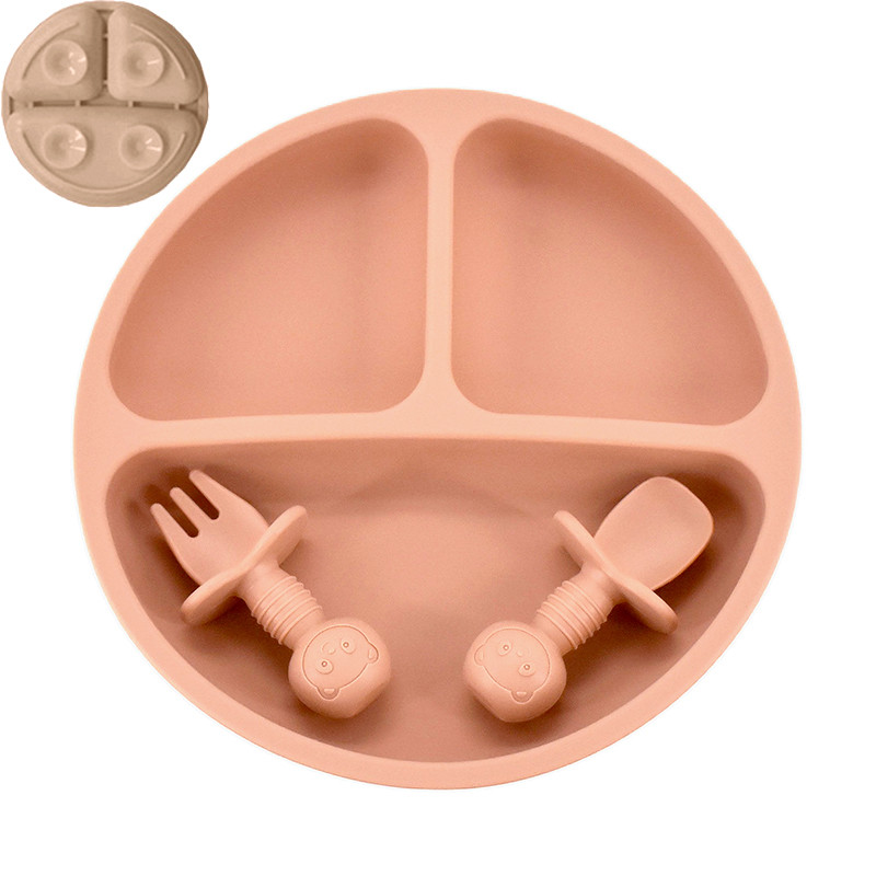 Retro Kids Plate Smile Face Baby Tableware Set Baby Safe Silicone Dining Plate Solid Cute Cartoon C 15