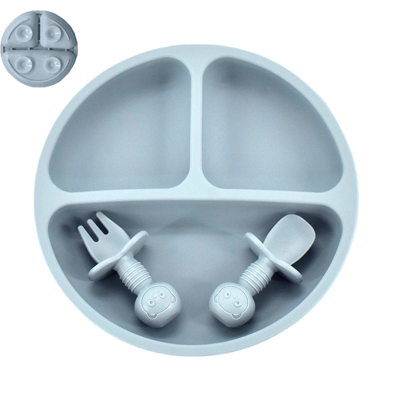 Retro Kids Plate Smile Face Baby Tableware Set Baby Safe Silicone Dining Plate Solid Cute Cartoon C 17