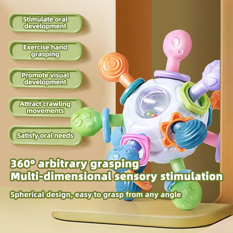 3 In 1 Teether And Rattle Baby Manhattan Grasping Ball For Early Education Soft Rubber Grasping Toy 4