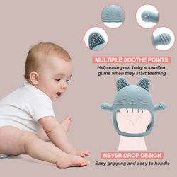 cute bunny design baby teething mittens, anti sucking hand guard, food grade silicone glove chew toy for infants