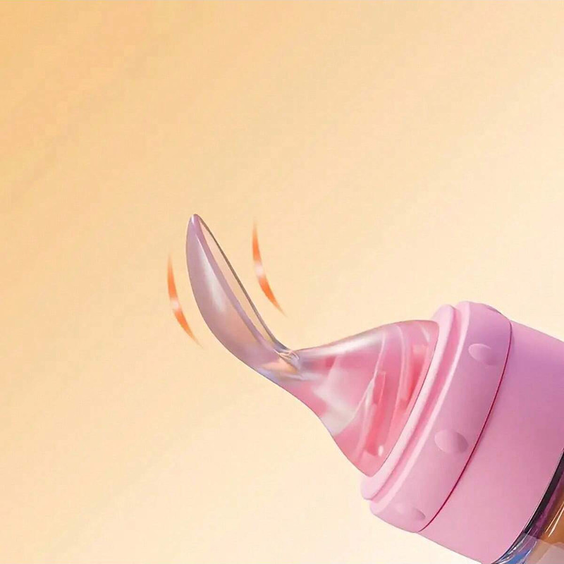 Portable Squeeze Feeding Bottle Soft Spoon Silicone Feeder With Cup Cap Colorful Silicone Baby Bott 4