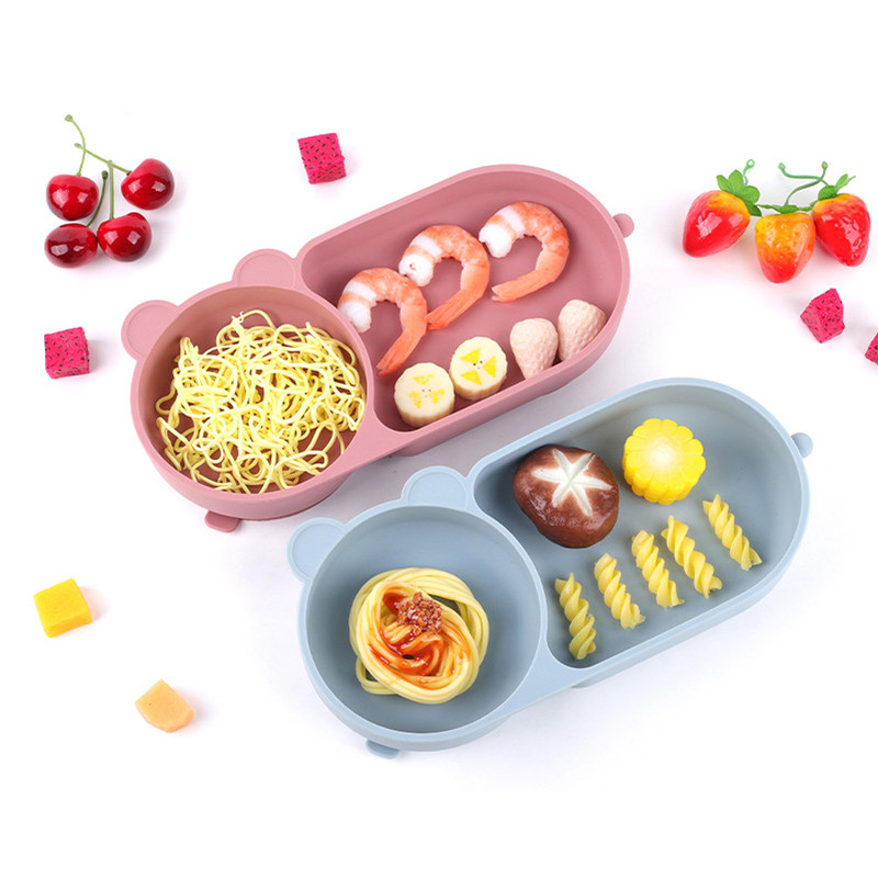 Baby Silicone Suction Cup Bowl Cute Bear Design Macaron Color 100 Food Grade Silicone BPA Free Doub 1