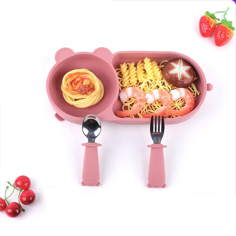 Baby Silicone Suction Cup Bowl Cute Bear Design Macaron Color 100 Food Grade Silicone BPA Free Doub 5
