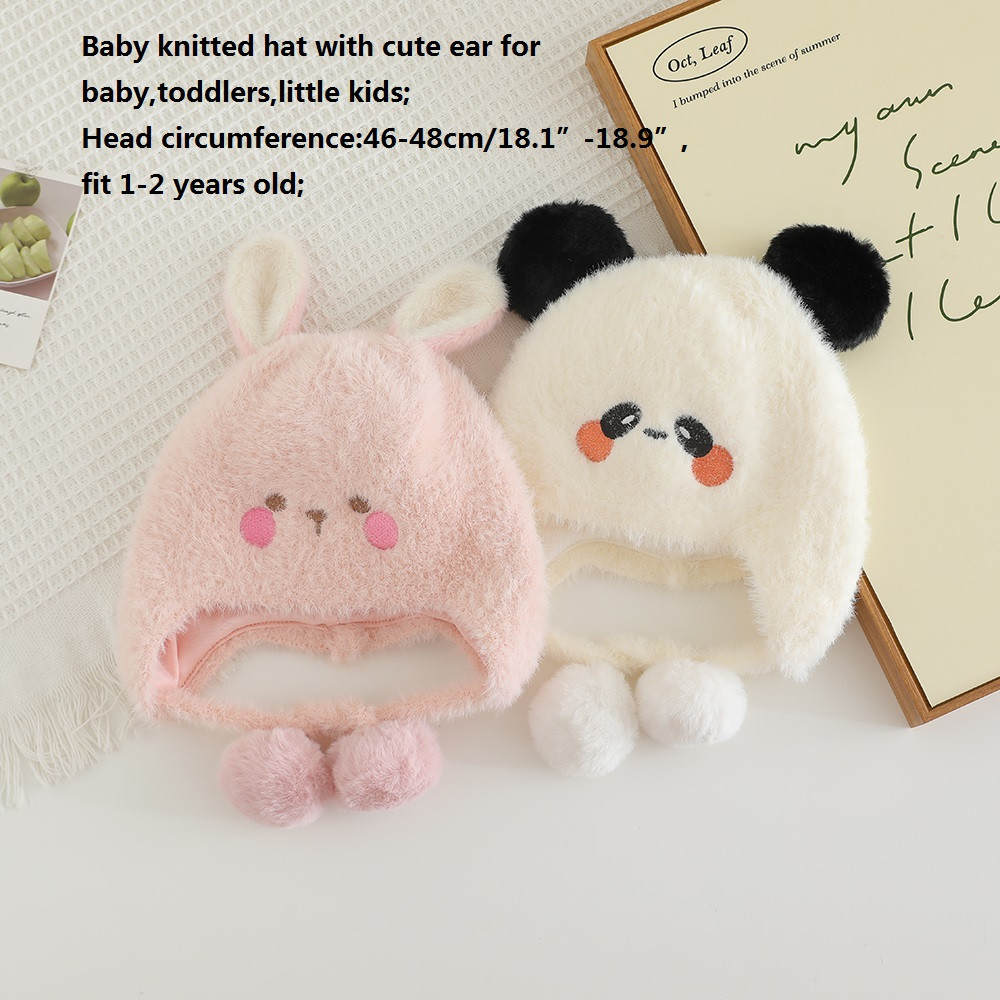 Winter Baby Beanies for Kids, Plush Warm Hat with Ear Protection for Boys & Girls