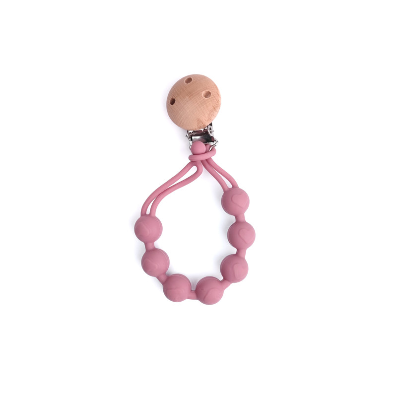 Lovely Heart Shape Pacifier Chain For Baby Silicone Dummy Clip Wood Baby Pacifier Chain With Cute H 1