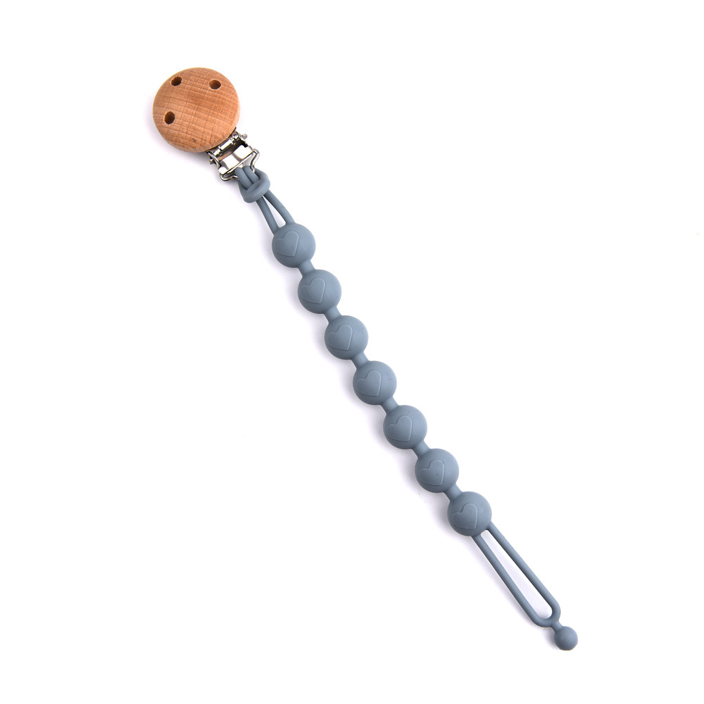 Lovely Heart Shape Pacifier Chain For Baby Silicone Dummy Clip Wood Baby Pacifier Chain With Cute H 6