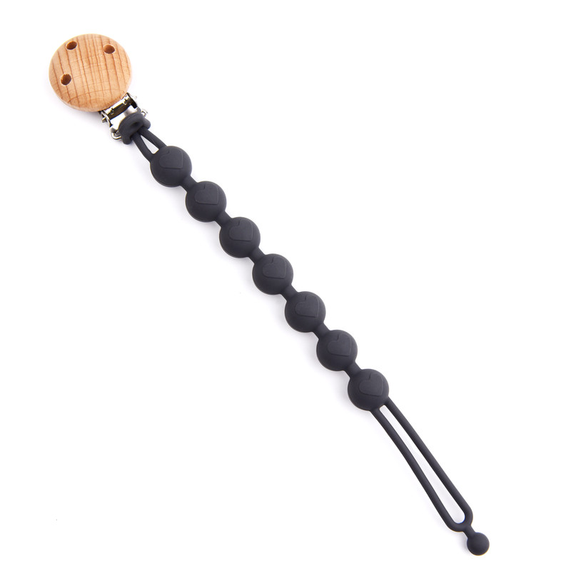 Lovely Heart Shape Pacifier Chain For Baby Silicone Dummy Clip Wood Baby Pacifier Chain With Cute H 9