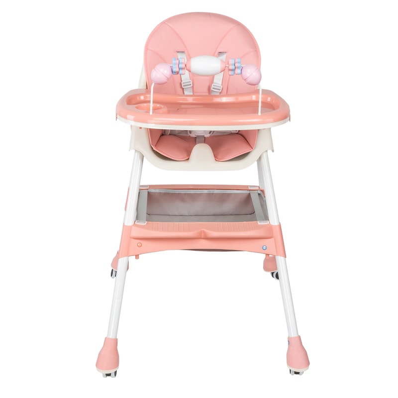 Foldable Baby High Chair with Heights and Toyrack, Easy to Clean Reclining Feeding Table Chair
