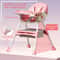 Foldable Baby High Chair with Heights and Toyrack, Easy to Clean Reclining Feeding Table Chair