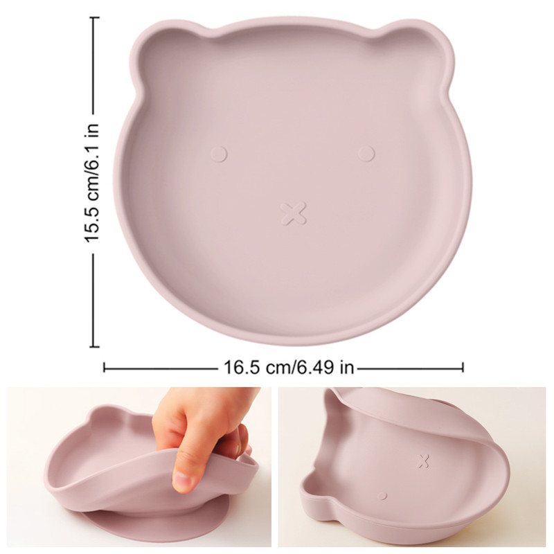 Suction Silicone Baby Plate, Cartoon Bear Shape Eating Plate, Baby Food Storage, Kids Tableware for Training