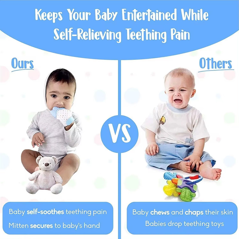 Baby Teething Mittens, Silicone Chewing Gloves, Multi-Layer Teether for Newborns, Baby Soother Teething Relief